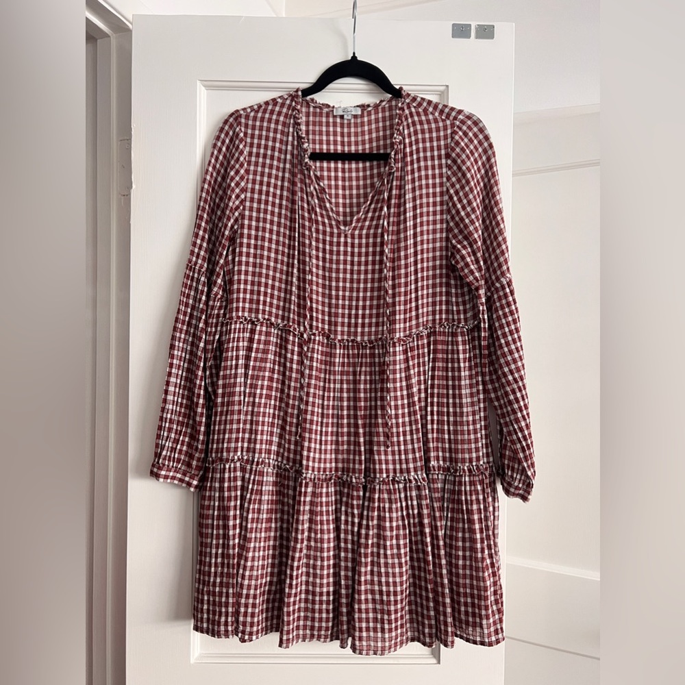 Rails Burgundy and White Gingham Tiered Dress